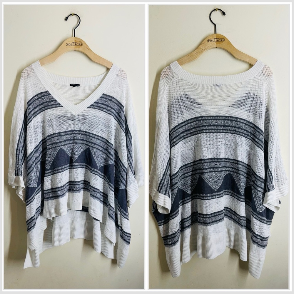 Club Monaco Linen Blend Relaxed Knit Poncho Sweater Ivory Grey size M/L